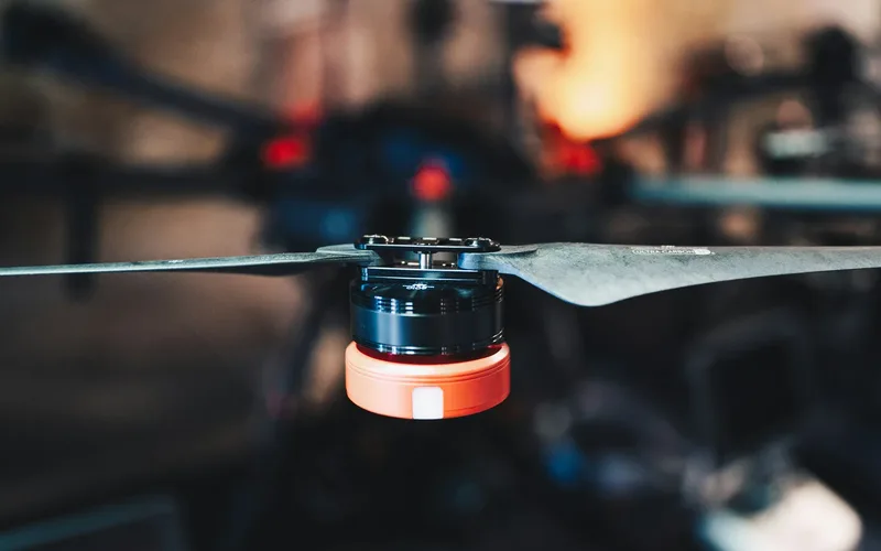 Drone FPV militar com carretel de fibra óptica acoplado