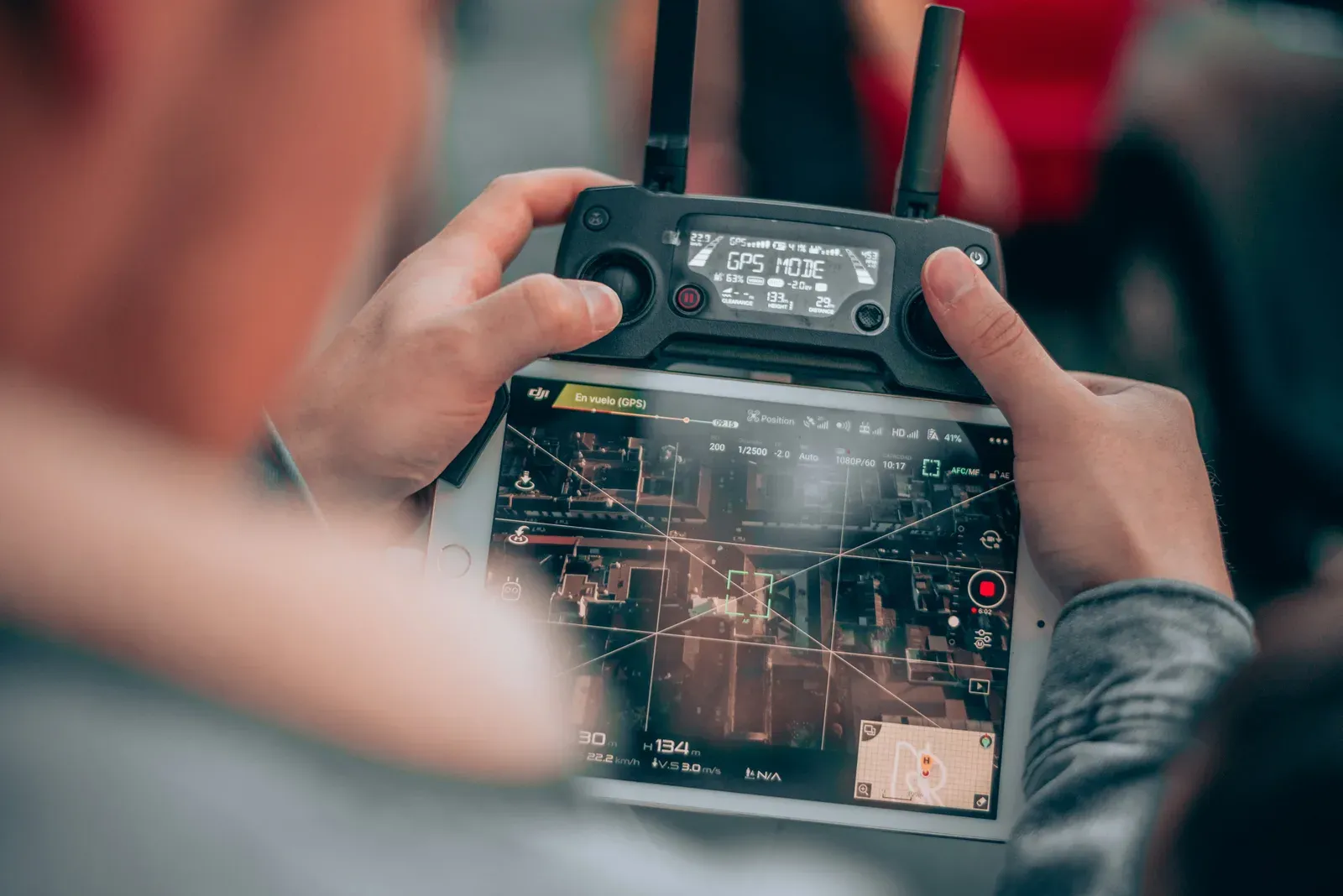 Close-up of drone radio controller and internal electronics